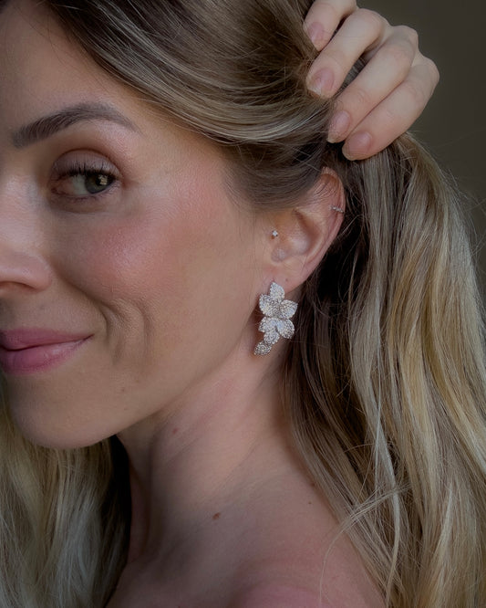 Brinco Flora Cravejado Prata