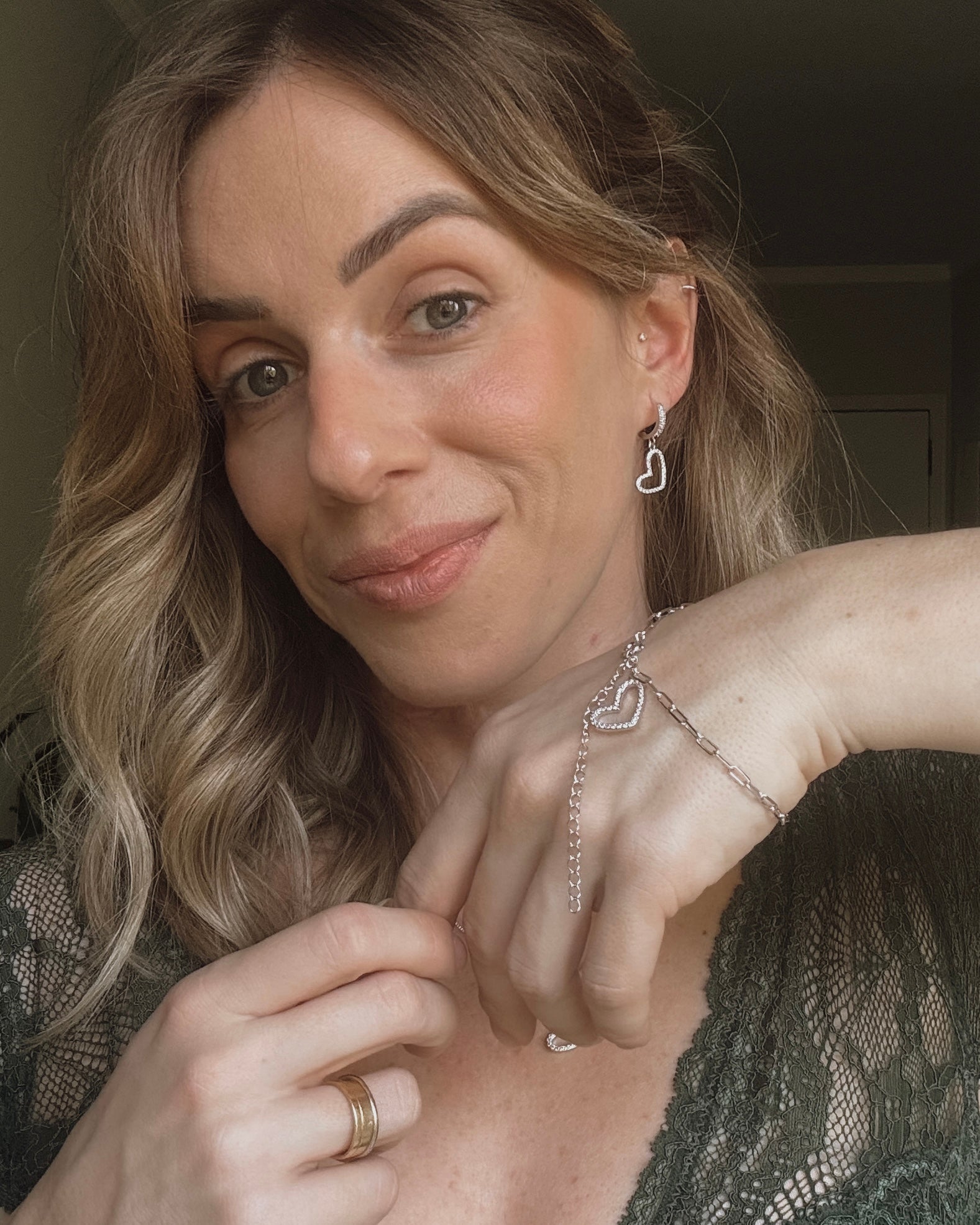 Pulseira Elos Heart Cravejado Prata
