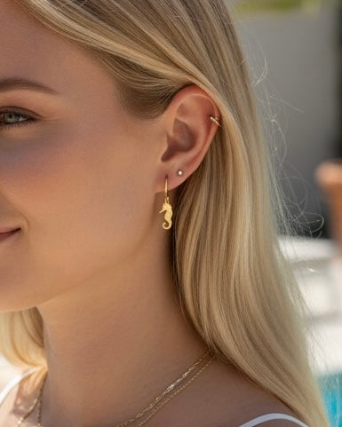 Brinco Argolinha Cavalo Marinho Dourado