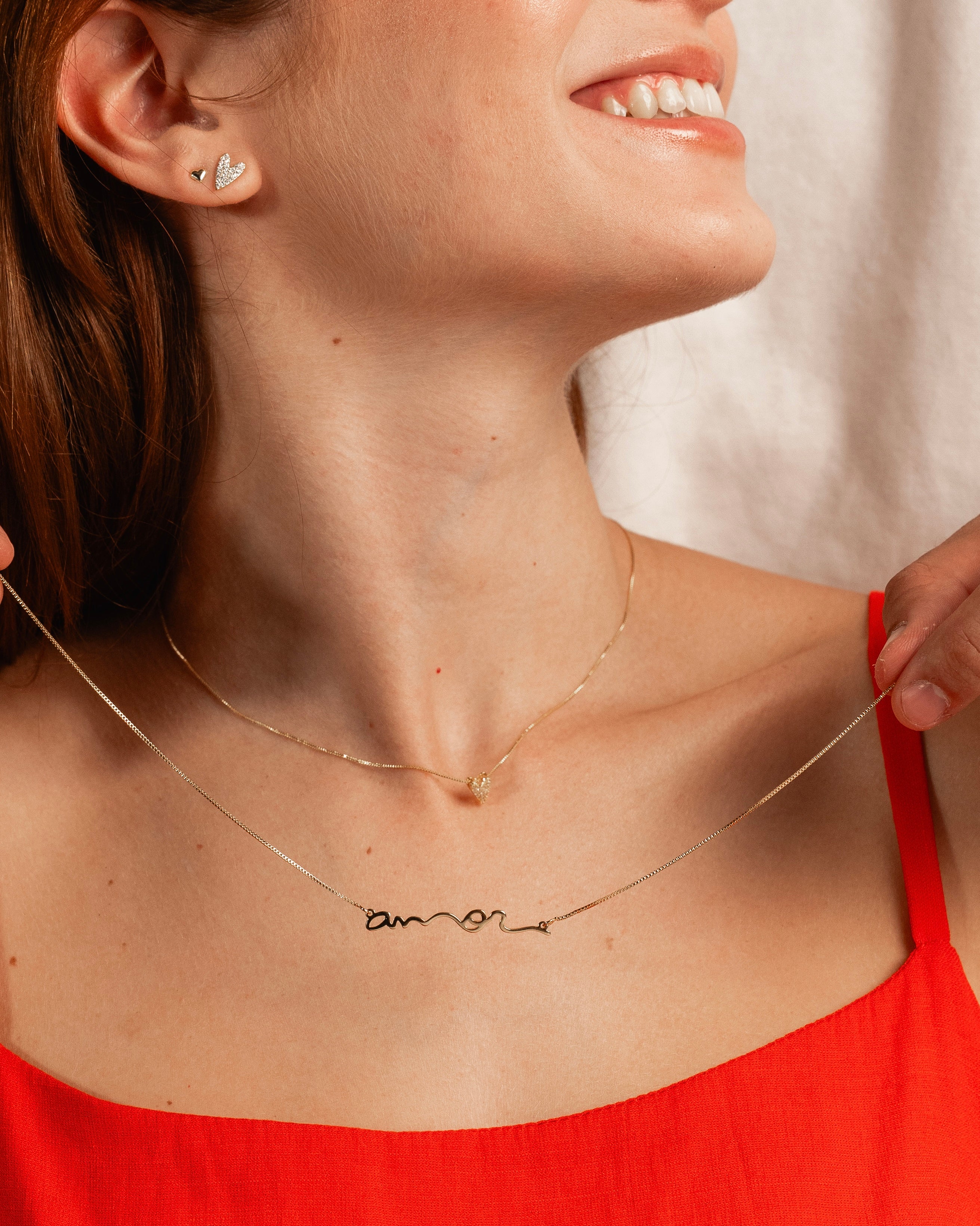 Colar Little Heart Cravejado Dourado