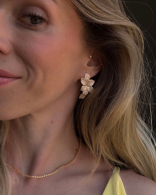 Brinco Flora Cravejado Dourado